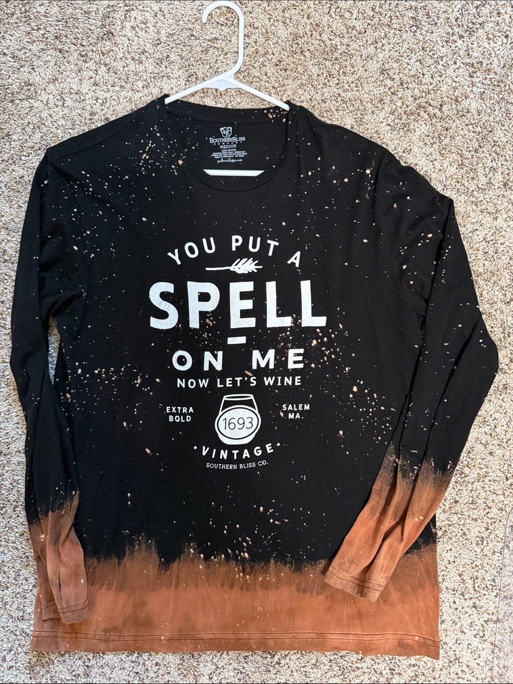 'Southern Bliss You Put a Spell on Me' Black & Brown Dip-Dye Long Sleeve Tee